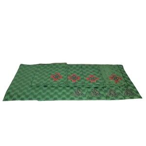 Christmas Cloth Placemats and Napkins Set Of 4 Green Holiday Table Decor
